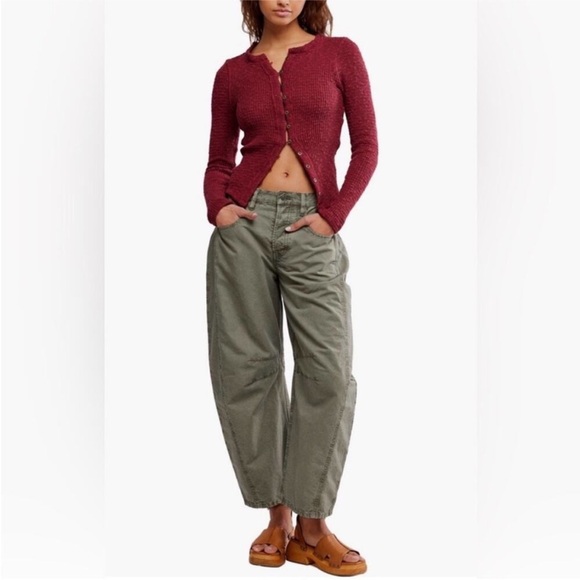 Free People Good Luck Barrel Leg Pants in Olive Green 24 - Picture 9 of 9